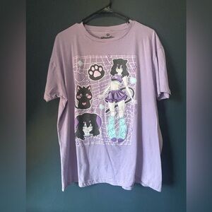 Anime Cat Graphic Lavender T-Shirt